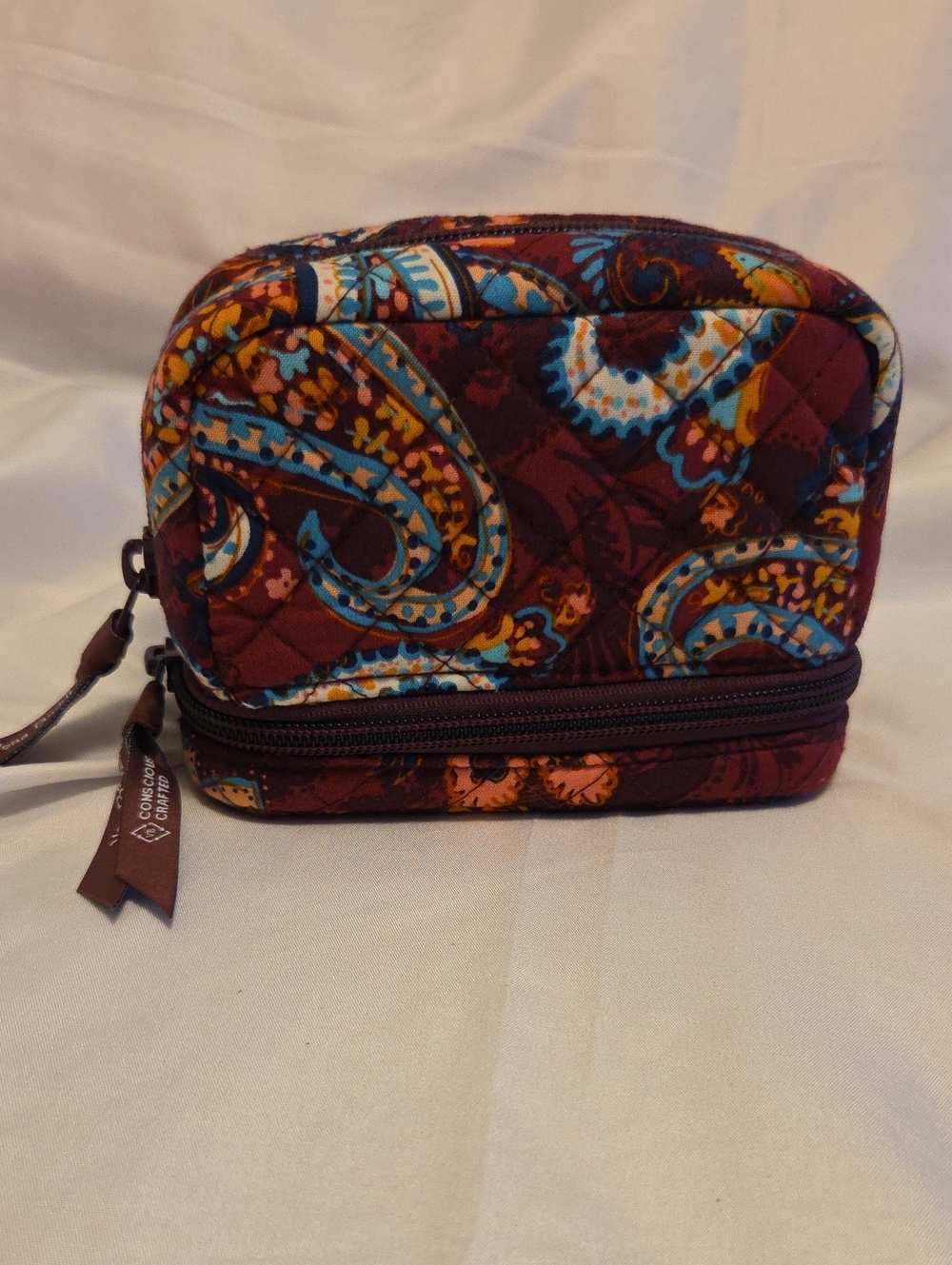Vera Bradley Burgundy Paisley Quilted Travel Case
